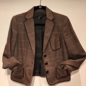 Plaid wool blend herringbone tweed blazer L
